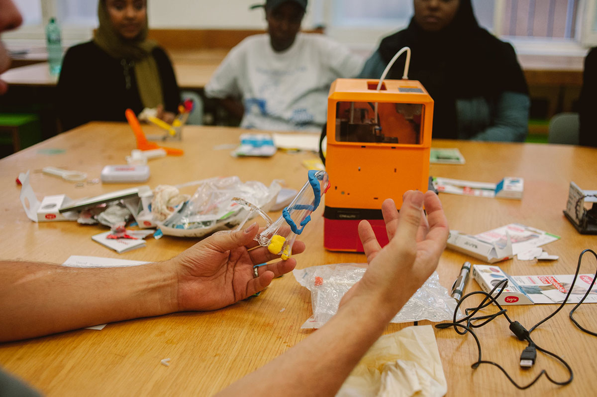 Group working around a table